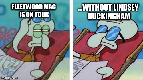 Fleetwood Mac tour | ...WITHOUT LINDSEY BUCKINGHAM; FLEETWOOD MAC IS ON TOUR | image tagged in squidward don't care | made w/ Imgflip meme maker