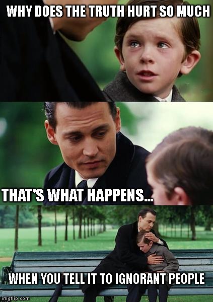Finding Neverland Meme | WHY DOES THE TRUTH HURT SO MUCH; THAT'S WHAT HAPPENS... WHEN YOU TELL IT TO IGNORANT PEOPLE | image tagged in memes,finding neverland | made w/ Imgflip meme maker