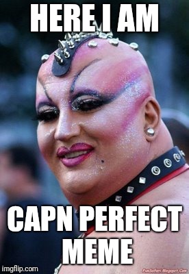 Front page material | HERE I AM; CAPN PERFECT MEME | image tagged in front page | made w/ Imgflip meme maker