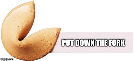 Rude fortune cookie | PUT DOWN THE FORK | image tagged in fortune cookie | made w/ Imgflip meme maker