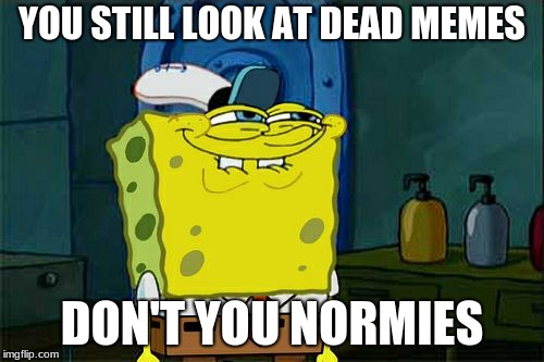 Don't You Squidward Meme | YOU STILL LOOK AT DEAD MEMES; DON'T YOU NORMIES | image tagged in memes,dont you squidward | made w/ Imgflip meme maker