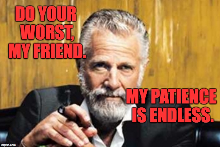 DO YOUR WORST, MY FRIEND. MY PATIENCE IS ENDLESS. | made w/ Imgflip meme maker