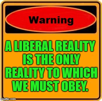 A bizzaro matrix.  | A LIBERAL REALITY IS THE ONLY REALITY TO WHICH WE MUST OBEY. | image tagged in memes,warning sign,liberal logic,triggered liberal,liberal hypocrisy | made w/ Imgflip meme maker