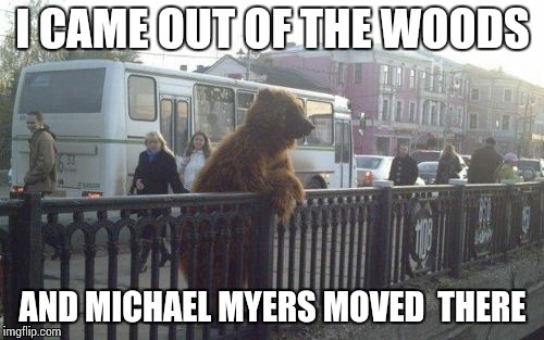 City Bear Meme | I CAME OUT OF THE WOODS; AND MICHAEL MYERS MOVED  THERE | image tagged in memes,city bear | made w/ Imgflip meme maker