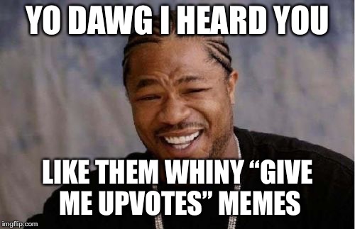 I slightly disapprove of you doing so. | YO DAWG I HEARD YOU; LIKE THEM WHINY “GIVE ME UPVOTES” MEMES | image tagged in memes,yo dawg heard you,whiners,whining | made w/ Imgflip meme maker