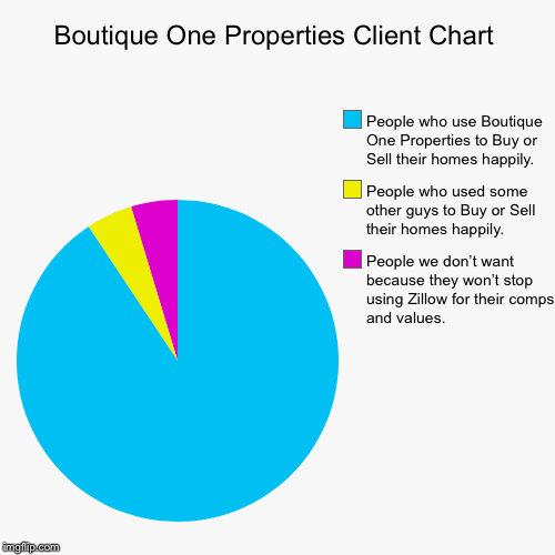 Boutique One Properties Client Chart | People we don’t want because they won’t stop using Zillow for their comps and values., People who use | image tagged in funny,pie charts | made w/ Imgflip chart maker