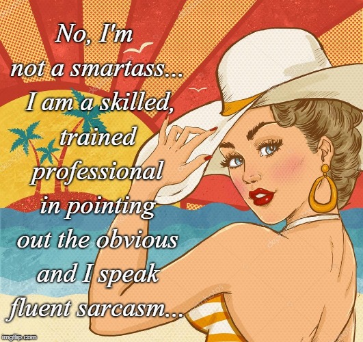 No I'm not... | No, I'm not a smartass...  I am a skilled, trained professional in pointing out the obvious and I speak fluent sarcasm... | image tagged in smartass,trained professional,fluent sarcasm | made w/ Imgflip meme maker