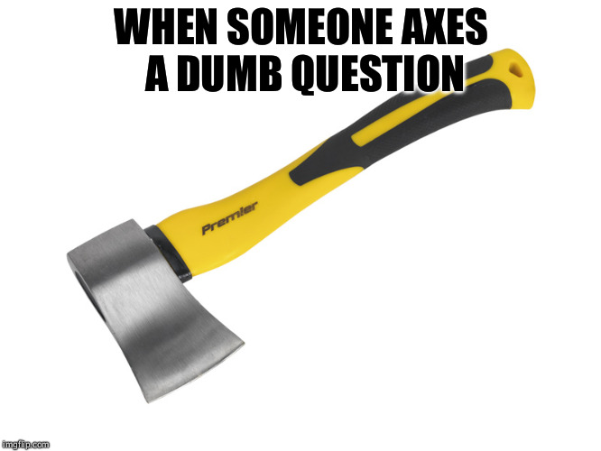 axe questions | WHEN SOMEONE AXES A DUMB QUESTION | image tagged in memes,axe,bad pun,puns,weapons | made w/ Imgflip meme maker