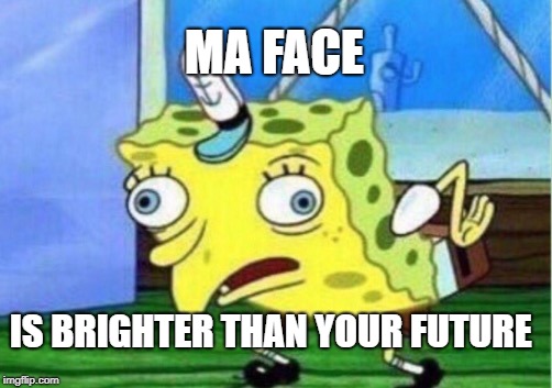 Mocking Spongebob | MA FACE; IS BRIGHTER THAN YOUR FUTURE | image tagged in memes,mocking spongebob | made w/ Imgflip meme maker