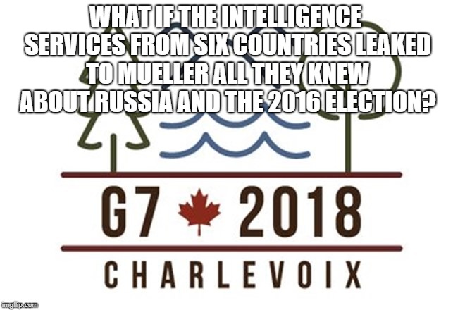 G-7 Summit | WHAT IF THE INTELLIGENCE SERVICES FROM SIX COUNTRIES LEAKED TO MUELLER ALL THEY KNEW ABOUT RUSSIA AND THE 2016 ELECTION? | image tagged in political meme | made w/ Imgflip meme maker