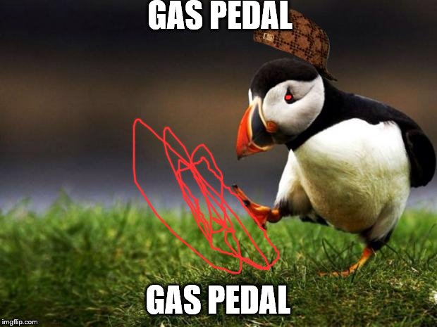 Unpopular Opinion Puffin | GAS PEDAL; GAS PEDAL | image tagged in memes,unpopular opinion puffin,scumbag | made w/ Imgflip meme maker