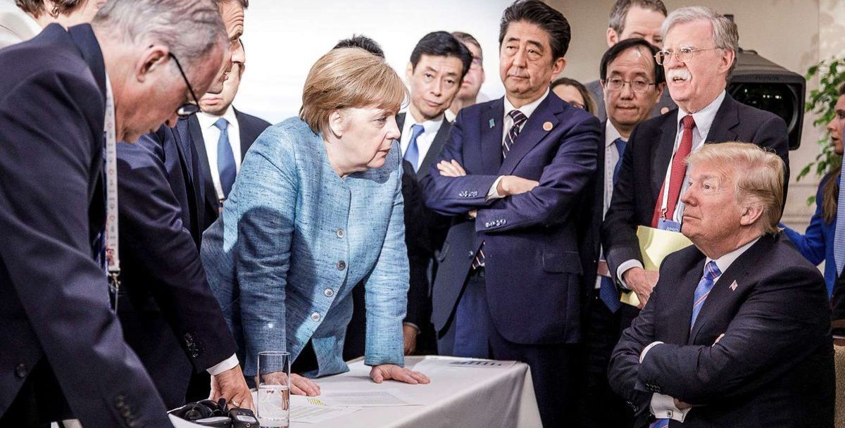 Merkel Trump G7 wide Blank Meme Template