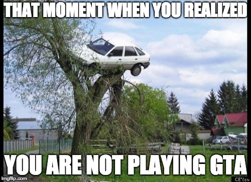 Secure Parking Meme | THAT MOMENT WHEN YOU REALIZED; YOU ARE NOT PLAYING GTA | image tagged in memes,secure parking | made w/ Imgflip meme maker