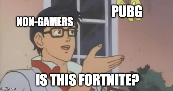 Is This Fortnite? | PUBG; NON-GAMERS; IS THIS FORTNITE? | image tagged in is this a pigeon,pubg,fortnite | made w/ Imgflip meme maker