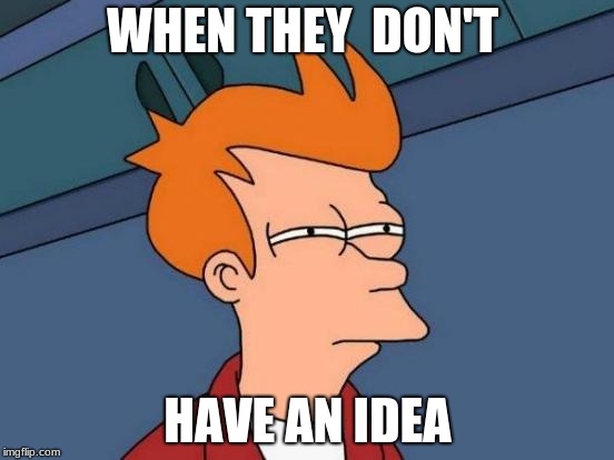 Futurama Fry | WHEN THEY  DON'T; HAVE AN IDEA | image tagged in memes,futurama fry | made w/ Imgflip meme maker