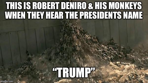 World War Z Meme | THIS IS ROBERT DENIRO & HIS MONKEYS WHEN THEY HEAR THE PRESIDENTS NAME; “TRUMP” | image tagged in world war z meme | made w/ Imgflip meme maker