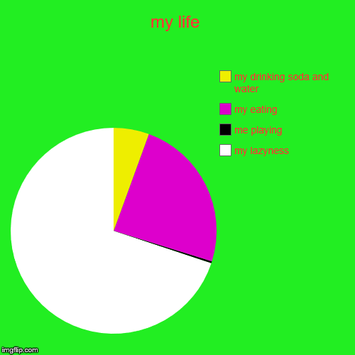 my life | my lazyness, me playing, my eating, my drinking soda and water | image tagged in funny,pie charts | made w/ Imgflip chart maker
