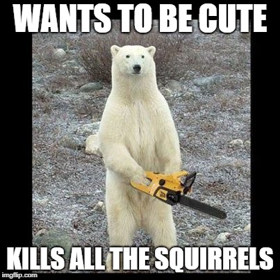 Chainsaw Bear | WANTS TO BE CUTE; KILLS ALL THE SQUIRRELS | image tagged in memes,chainsaw bear | made w/ Imgflip meme maker