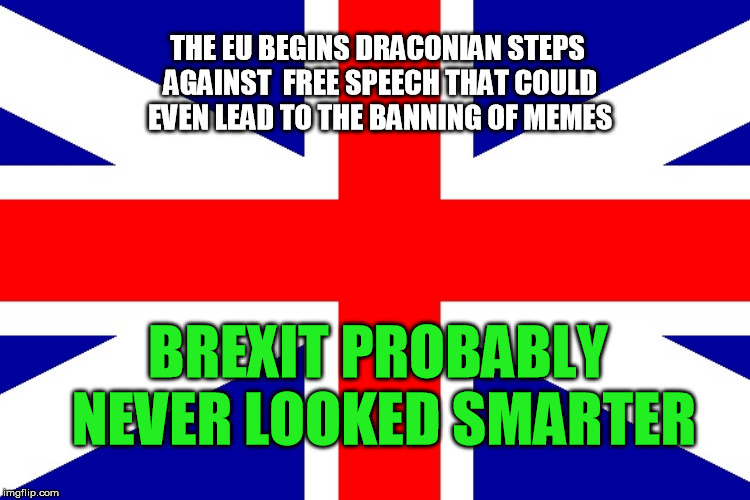 THE EU BEGINS DRACONIAN STEPS AGAINST  FREE SPEECH THAT COULD EVEN LEAD TO THE BANNING OF MEMES BREXIT PROBABLY NEVER LOOKED SMARTER | made w/ Imgflip meme maker