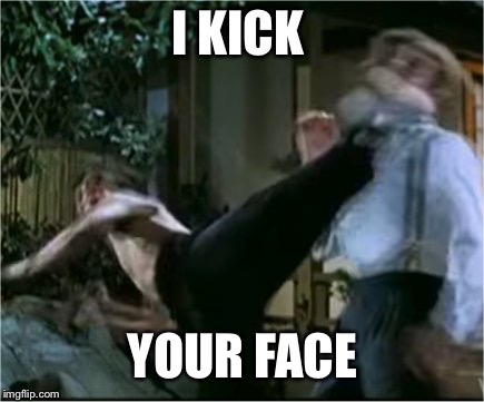 Bruce Lee Roundhouse | I KICK YOUR FACE | image tagged in bruce lee roundhouse | made w/ Imgflip meme maker