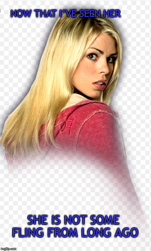 Now that I’ve seen her | NOW THAT I’VE SEEN HER; SHE IS NOT SOME FLING FROM LONG AGO | image tagged in doctor who,rose tyler | made w/ Imgflip meme maker