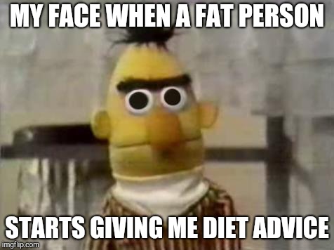 Bert Stare | MY FACE WHEN A FAT PERSON; STARTS GIVING ME DIET ADVICE | image tagged in bert stare,dieting | made w/ Imgflip meme maker
