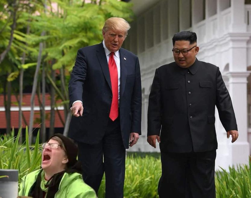 Trump & Kim Pointing at Liberal Blank Meme Template