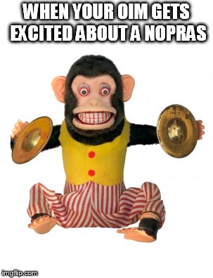 monkey cymbals | WHEN YOUR OIM GETS EXCITED ABOUT A NOPRAS | image tagged in monkey cymbals | made w/ Imgflip meme maker