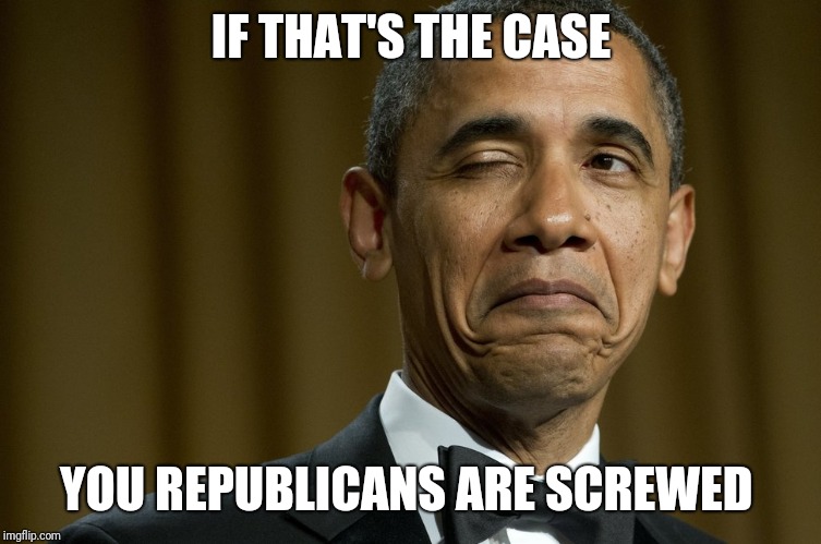 Obama wink | IF THAT'S THE CASE YOU REPUBLICANS ARE SCREWED | image tagged in obama wink | made w/ Imgflip meme maker