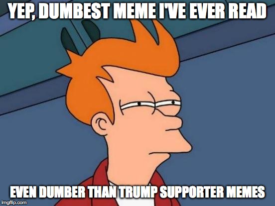 Futurama Fry Meme | YEP, DUMBEST MEME I'VE EVER READ EVEN DUMBER THAN TRUMP SUPPORTER MEMES | image tagged in memes,futurama fry | made w/ Imgflip meme maker