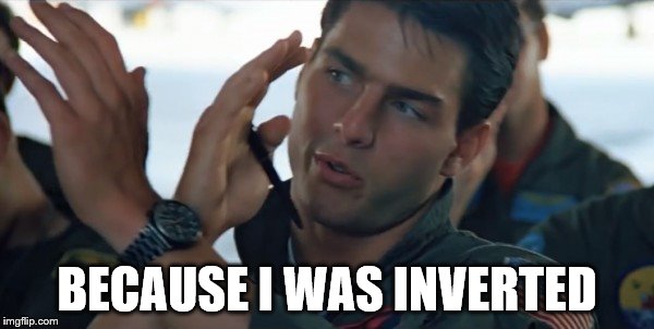 BECAUSE I WAS INVERTED | image tagged in top gun,inverted | made w/ Imgflip meme maker