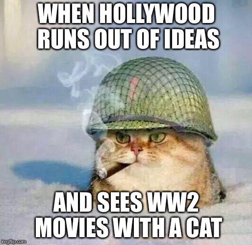 World War Cute

Coming 2024 | WHEN HOLLYWOOD RUNS OUT OF IDEAS; AND SEES WW2 MOVIES WITH A CAT | image tagged in war cat,ww2,cats,memes | made w/ Imgflip meme maker