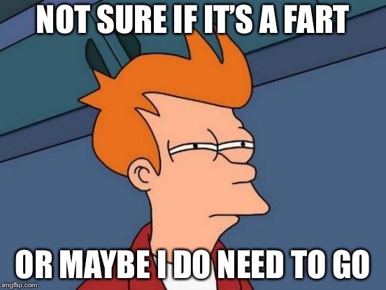 Futurama Fry | NOT SURE IF IT’S A FART; OR MAYBE I DO NEED TO GO | image tagged in memes,futurama fry | made w/ Imgflip meme maker