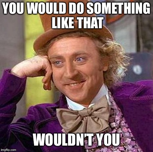 Creepy Condescending Wonka Meme | YOU WOULD DO SOMETHING LIKE THAT WOULDN’T YOU | image tagged in memes,creepy condescending wonka | made w/ Imgflip meme maker