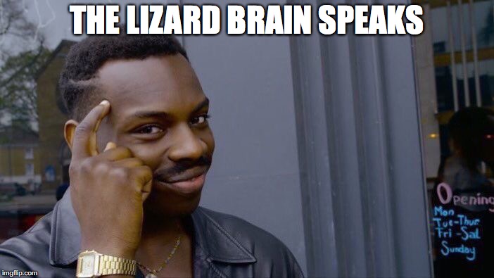 Roll Safe Think About It Meme | THE LIZARD BRAIN SPEAKS | image tagged in memes,roll safe think about it | made w/ Imgflip meme maker