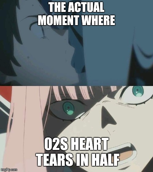 THE ACTUAL MOMENT WHERE; 02S HEART TEARS IN HALF | image tagged in darling in the franxx | made w/ Imgflip meme maker