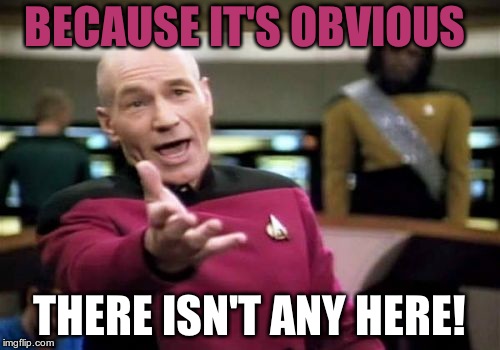 Picard Wtf Meme | BECAUSE IT'S OBVIOUS THERE ISN'T ANY HERE! | image tagged in memes,picard wtf | made w/ Imgflip meme maker