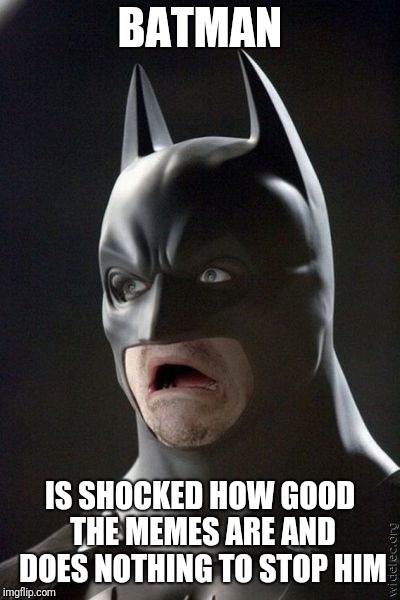 Batman | BATMAN IS SHOCKED HOW GOOD THE MEMES ARE AND DOES NOTHING TO STOP HIM | image tagged in batman | made w/ Imgflip meme maker