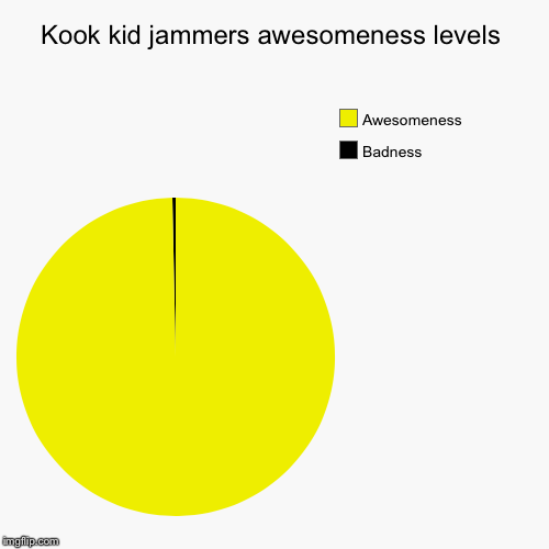 Kook kid jammers awesomeness levels | Badness , Awesomeness | image tagged in funny,pie charts | made w/ Imgflip chart maker