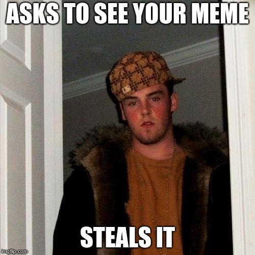 Scumbag Steve Meme | ASKS TO SEE YOUR MEME; STEALS IT | image tagged in memes,scumbag steve | made w/ Imgflip meme maker
