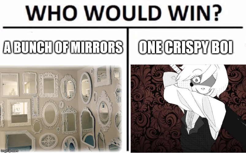 No one gets the reference | A BUNCH OF MIRRORS; ONE CRISPY BOI | image tagged in mirror,mirrors,who would win,vocaloid | made w/ Imgflip meme maker