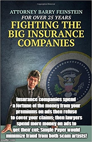 Lawyers & Insurance Company Scams | Insurance companies spend a fortune of the money from your premiums on ads then refuse to cover your claims; then lawyers spend more money on ads to get their cut; Single Payer would minimize fraud from both scam artists! | image tagged in lawyers,insurance fraud,false advertising,wall street,big business | made w/ Imgflip meme maker