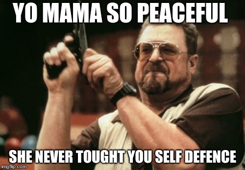 Am I The Only One Around Here Meme | YO MAMA SO PEACEFUL; SHE NEVER TOUGHT YOU SELF DEFENCE | image tagged in memes,am i the only one around here | made w/ Imgflip meme maker