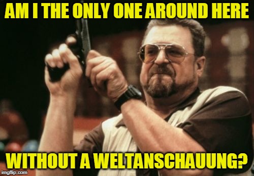 If You Don't Have One, Get One | AM I THE ONLY ONE AROUND HERE; WITHOUT A WELTANSCHAUUNG? | image tagged in memes,am i the only one around here,philosophy | made w/ Imgflip meme maker