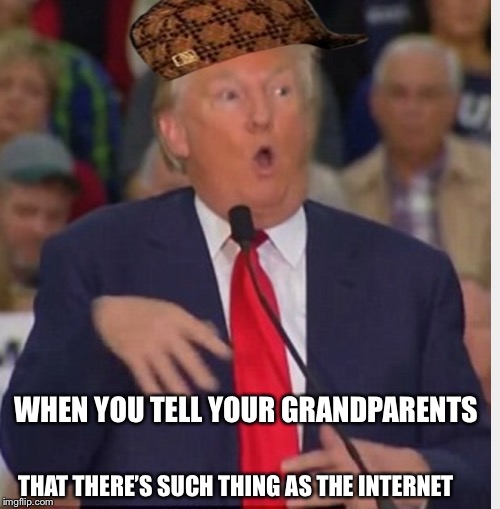 Donald Trump tho | WHEN YOU TELL YOUR GRANDPARENTS; THAT THERE’S SUCH THING AS THE INTERNET | image tagged in donald trump tho,scumbag | made w/ Imgflip meme maker