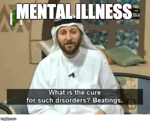  MENTAL ILLNESS | image tagged in what is the cure for such disorders  beatings | made w/ Imgflip meme maker