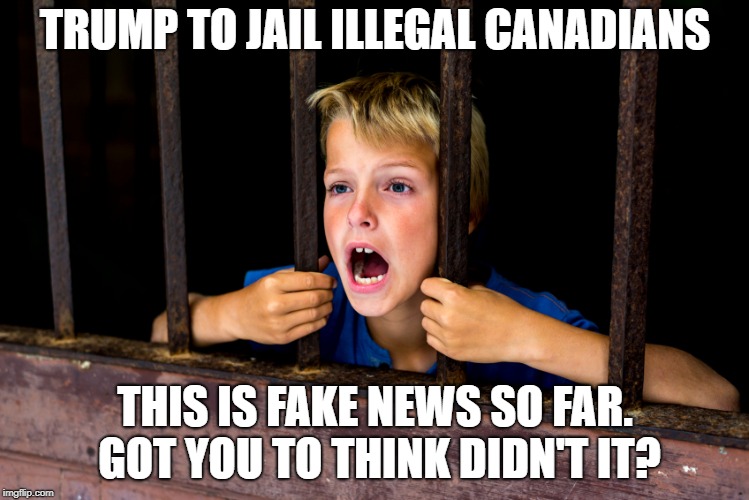 TRUMP TO JAIL ILLEGAL CANADIANS; THIS IS FAKE NEWS SO FAR. GOT YOU TO THINK DIDN'T IT? | image tagged in illegalcanadians | made w/ Imgflip meme maker