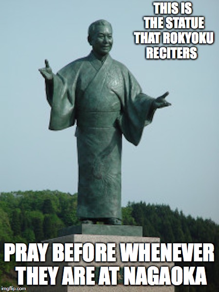 Haruo Minami Statue | THIS IS THE STATUE THAT ROKYOKU RECITERS; PRAY BEFORE WHENEVER THEY ARE AT NAGAOKA | image tagged in haruo minami,memes | made w/ Imgflip meme maker