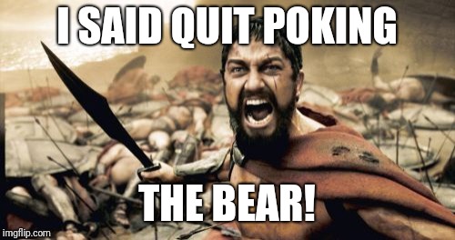 Sparta Leonidas Meme | I SAID QUIT POKING; THE BEAR! | image tagged in memes,sparta leonidas | made w/ Imgflip meme maker