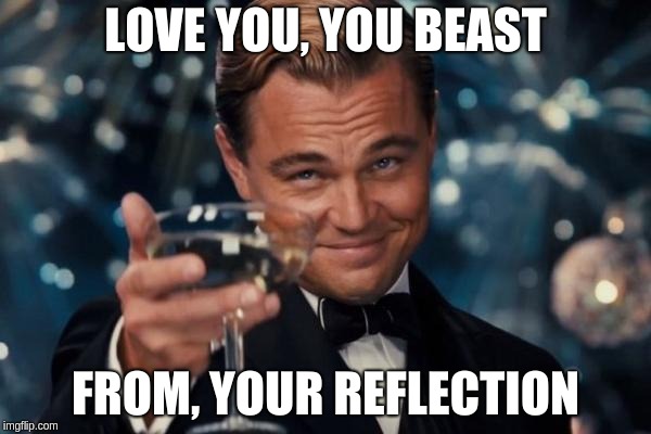 Leonardo Dicaprio Cheers Meme | LOVE YOU, YOU BEAST; FROM, YOUR REFLECTION | image tagged in memes,leonardo dicaprio cheers | made w/ Imgflip meme maker